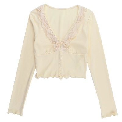  Deep V-Neck Ruched Long Sleeve Top  01