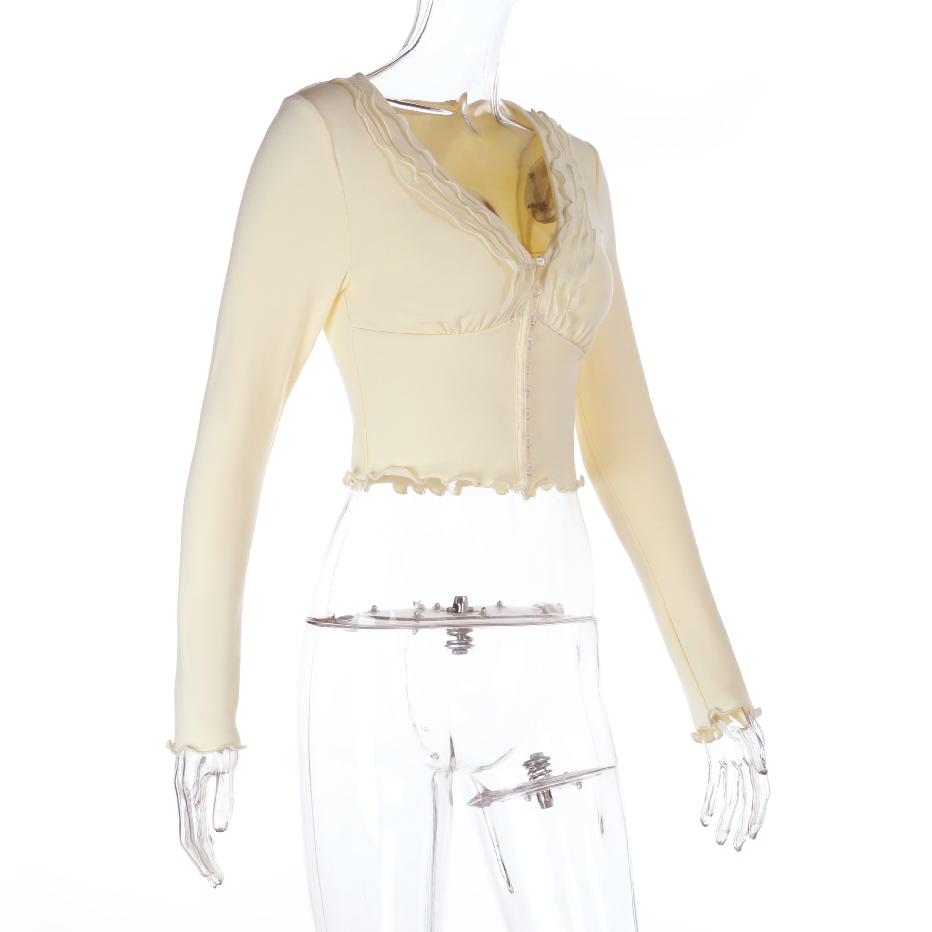  Deep V-Neck Ruched Long Sleeve Top 