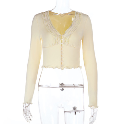  Deep V-Neck Ruched Long Sleeve Top  02