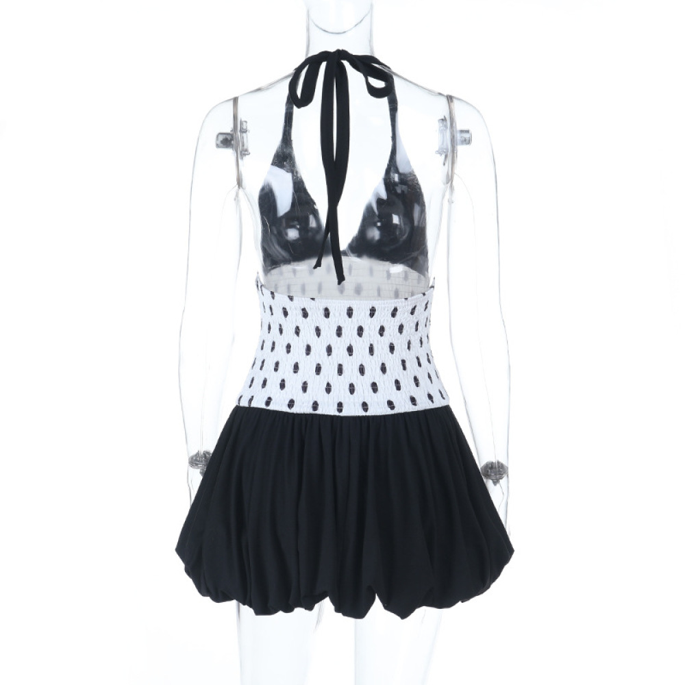 Polka Dot A-Line Dress with Deep V Neck