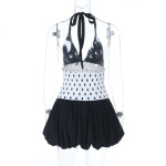 Polka Dot A-Line Dress with Deep V Neck