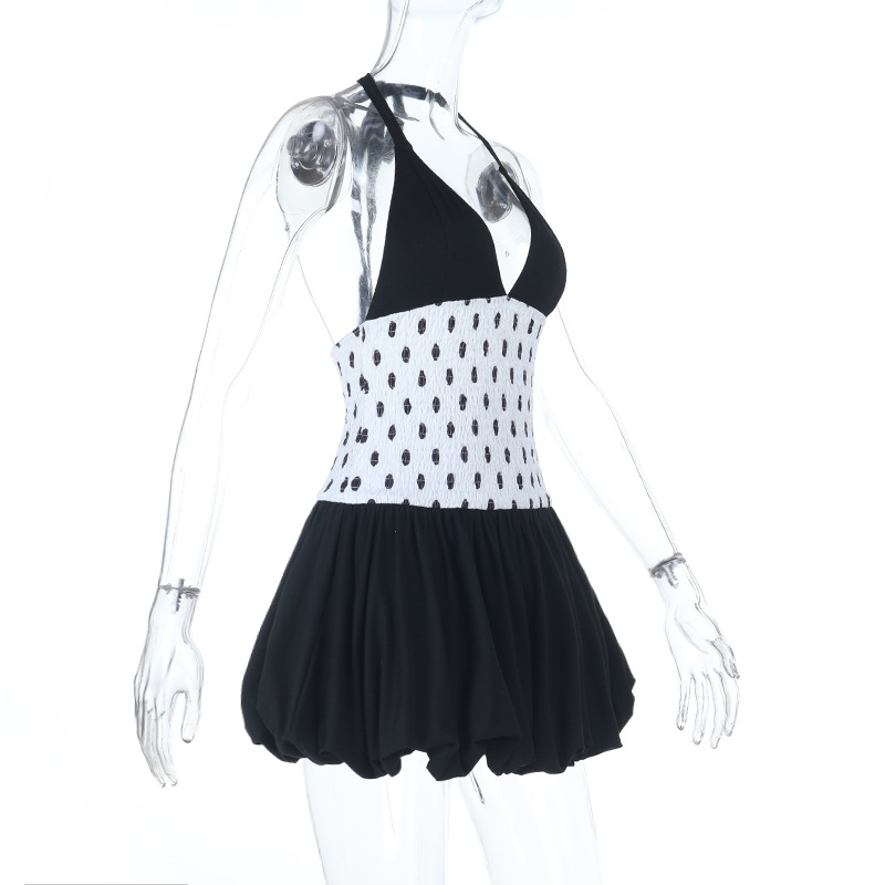 Polka Dot A-Line Dress with Deep V Neck