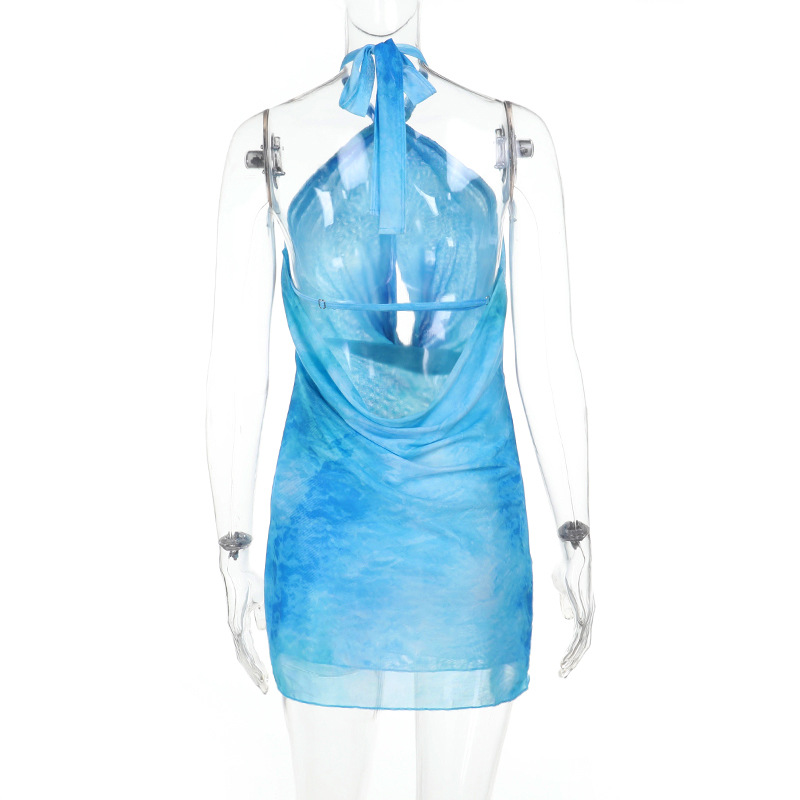  Floral Print Halter Neck Backless Dress