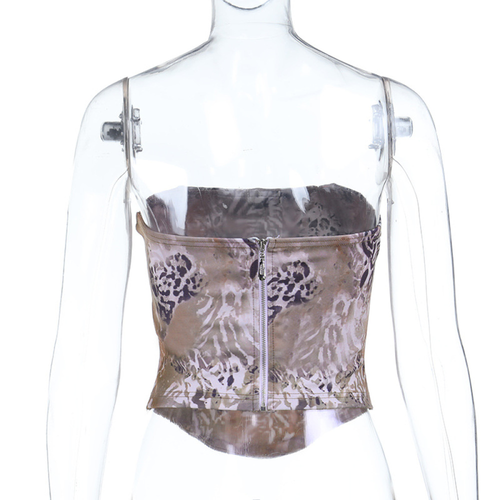 Leopard Print Bustier Top with Cinched Waist