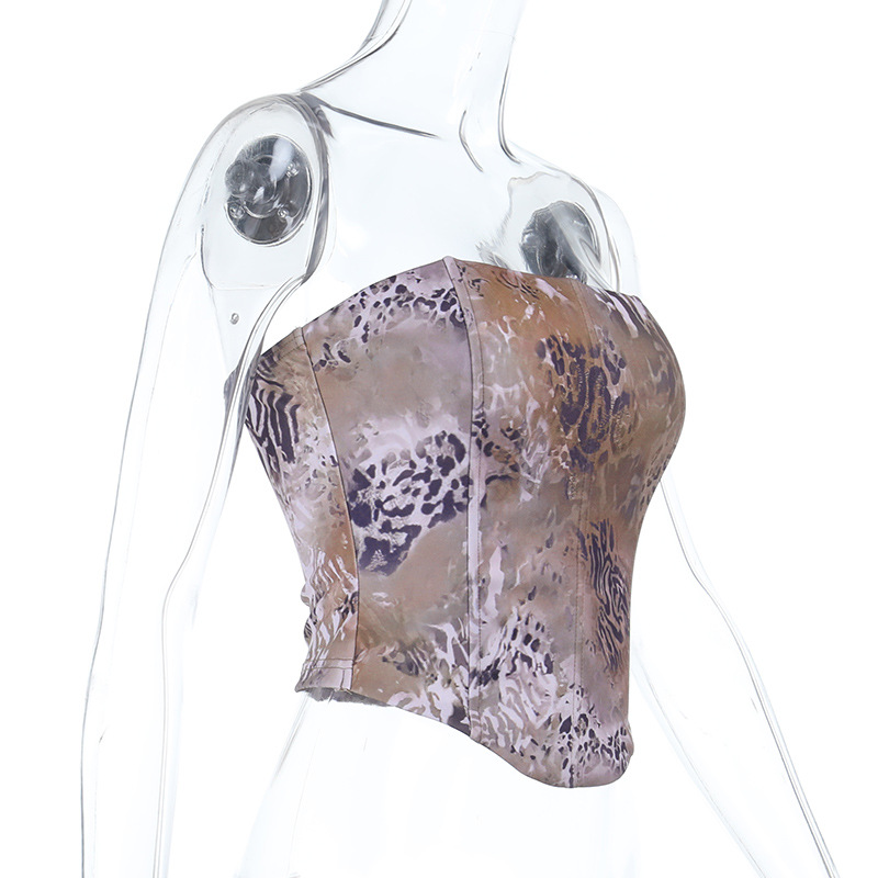 Leopard Print Bustier Top with Cinched Waist