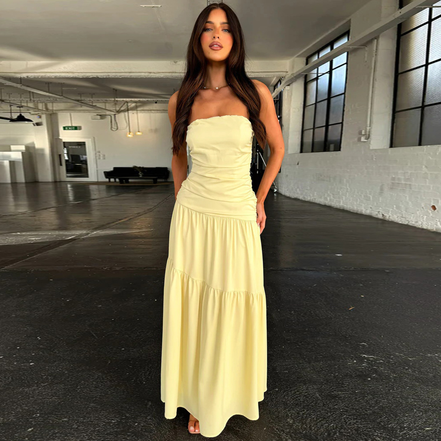 Strapless Ruched A-Line Dress with Cinched Waist