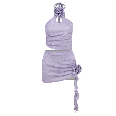 2025 New Women's 3D Floral Appliqué Top with Ruffled Skirt Set  01