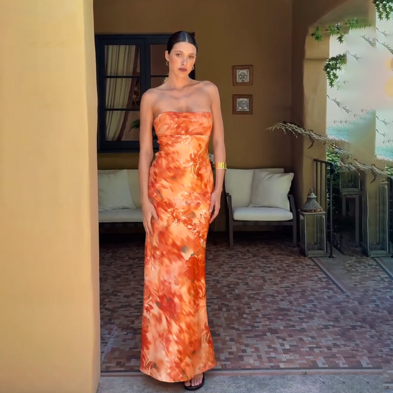 Floral Print Strapless A-Line Dress with Cinched Waist