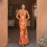 Floral Print Strapless A-Line Dress with Cinched Waist