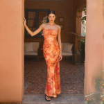 Floral Print Strapless A-Line Dress with Cinched Waist