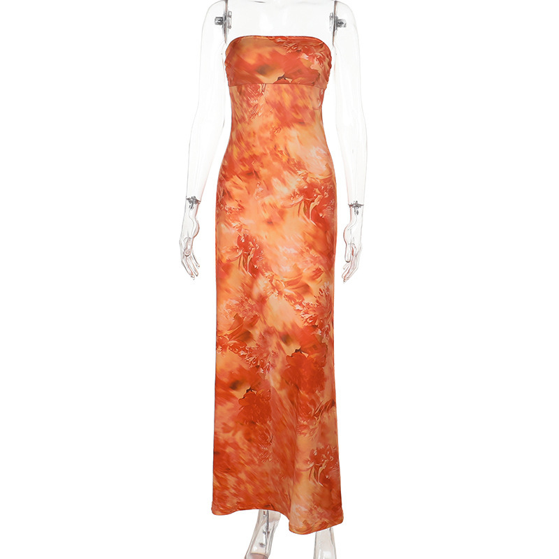 Floral Print Strapless A-Line Dress with Cinched Waist