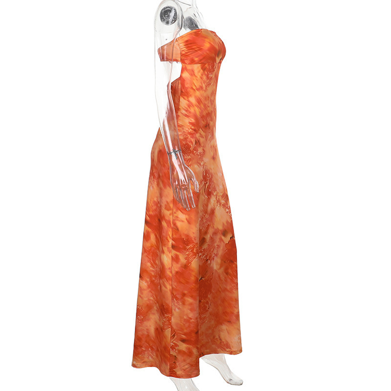 Floral Print Strapless A-Line Dress with Cinched Waist