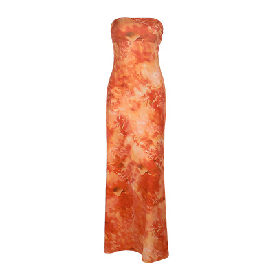 Floral Print Strapless A-Line Dress with Cinched Waist 01
