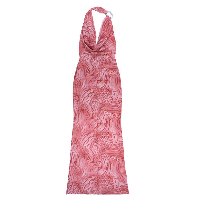 Leopard Print V-Neck Dress with Flowing Ruffle Front