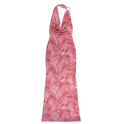 Leopard Print V-Neck Dress with Flowing Ruffle Front 01