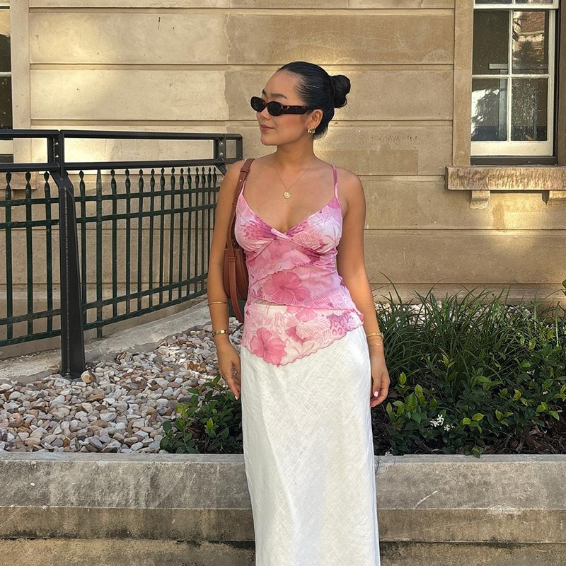 Floral Print Spaghetti Strap Top with Ruffled Cinched Waist