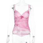 Floral Print Spaghetti Strap Top with Ruffled Cinched Waist