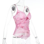 Floral Print Spaghetti Strap Top with Ruffled Cinched Waist