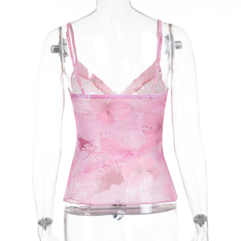 Floral Print Spaghetti Strap Top with Ruffled Cinched Waist