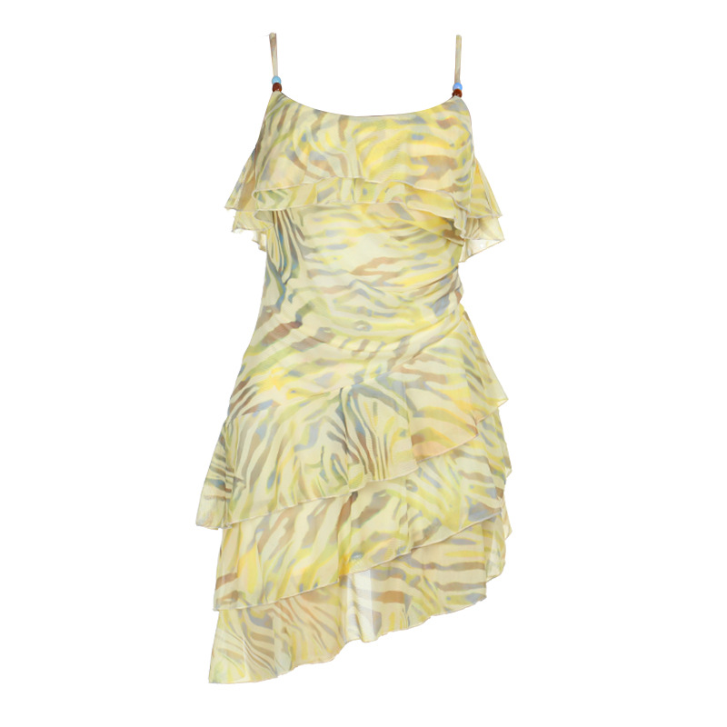  Floral Print Spaghetti Strap Dress with Ruffled Tiered Skirt