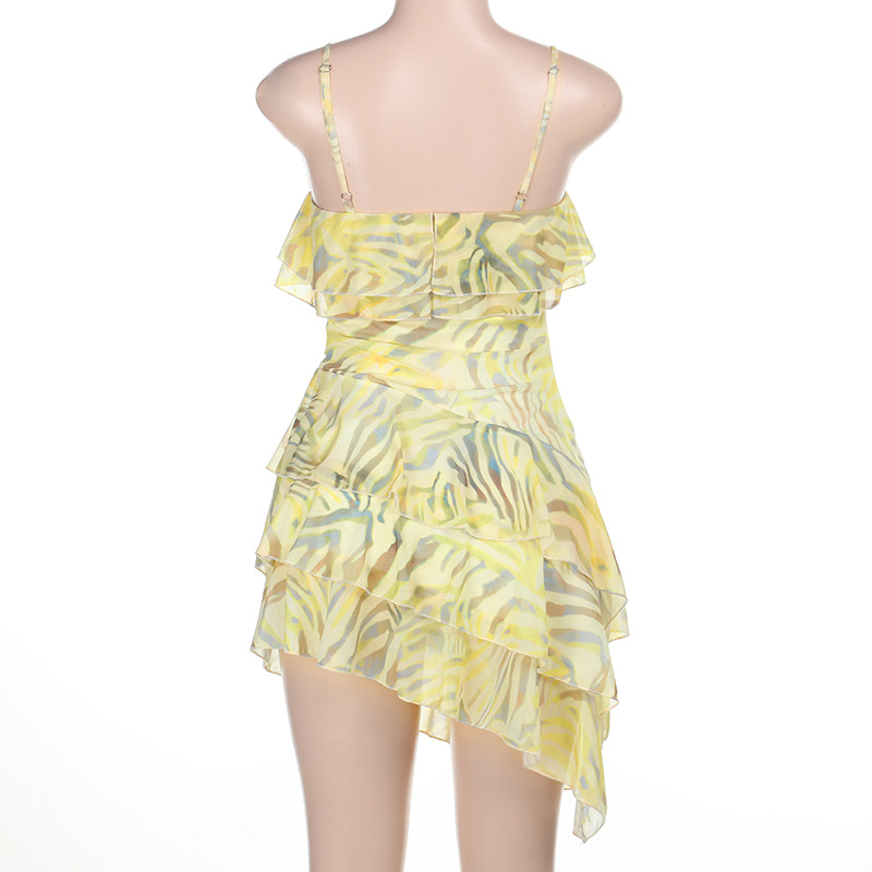  Floral Print Spaghetti Strap Dress with Ruffled Tiered Skirt