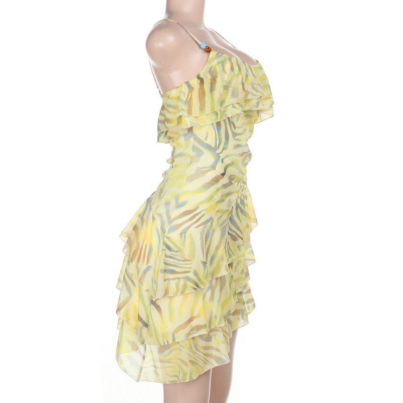  Floral Print Spaghetti Strap Dress with Ruffled Tiered Skirt