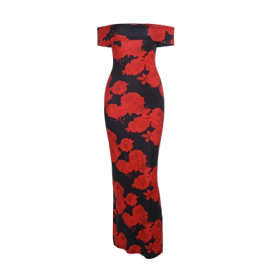 Floral Print Off-the-Shoulder Long Dress 01