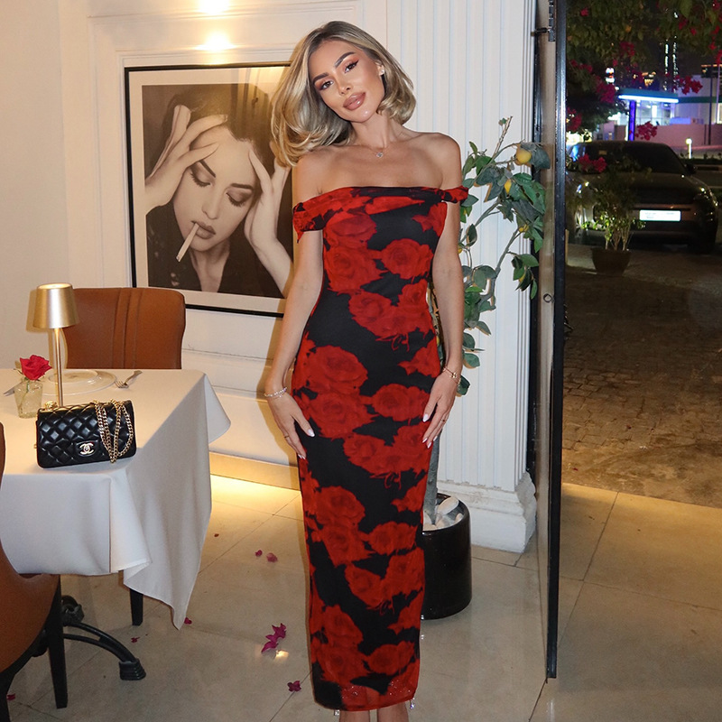 Floral Print Off-the-Shoulder Long Dress