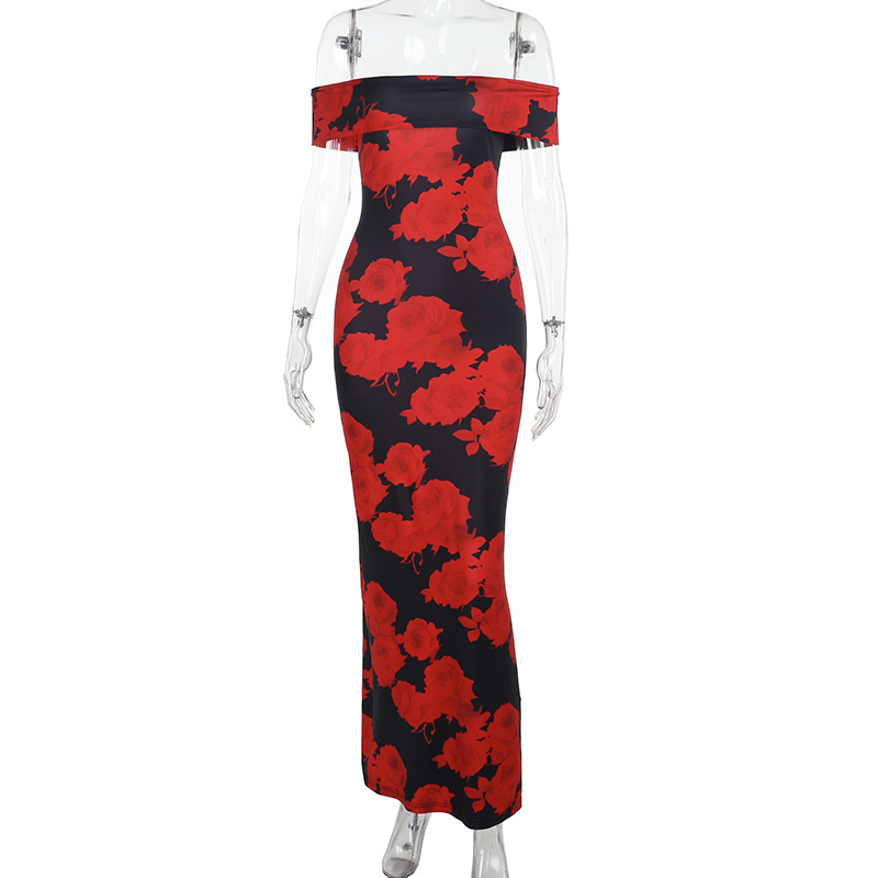 Floral Print Off-the-Shoulder Long Dress