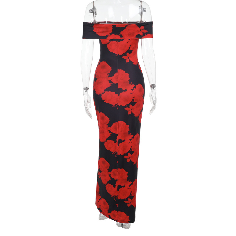 Floral Print Off-the-Shoulder Long Dress