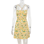 French-Inspired Floral Print Spaghetti Strap Dress with Open Back