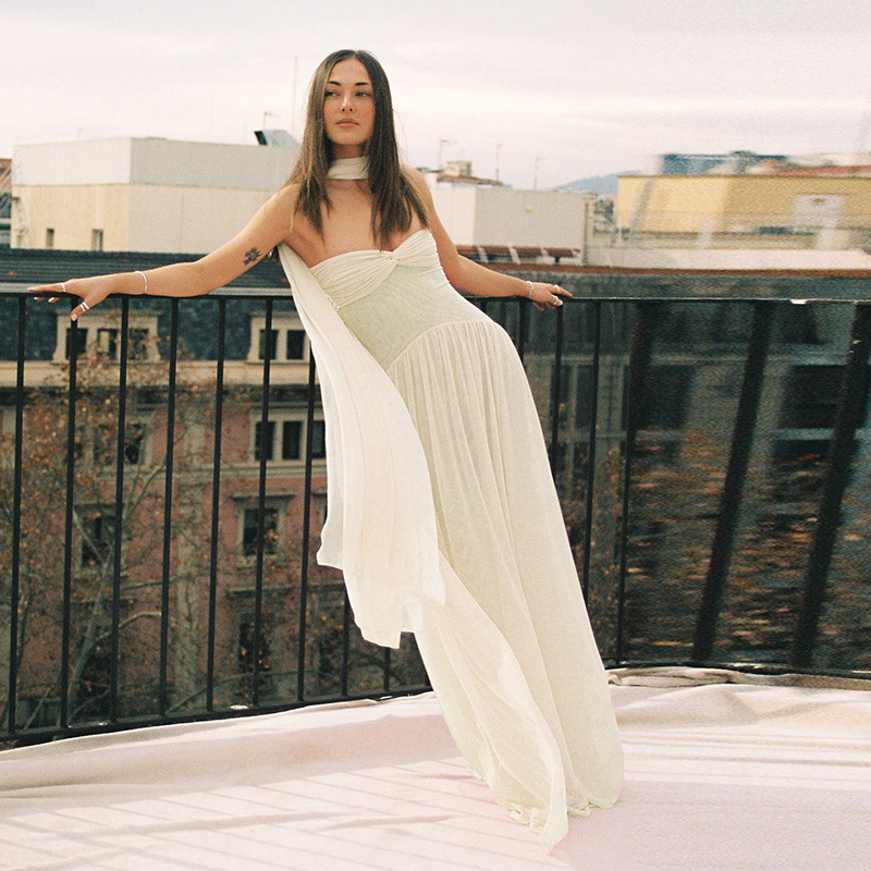 Strapless Maxi Dress with Flowing Sash & Cinched Waist