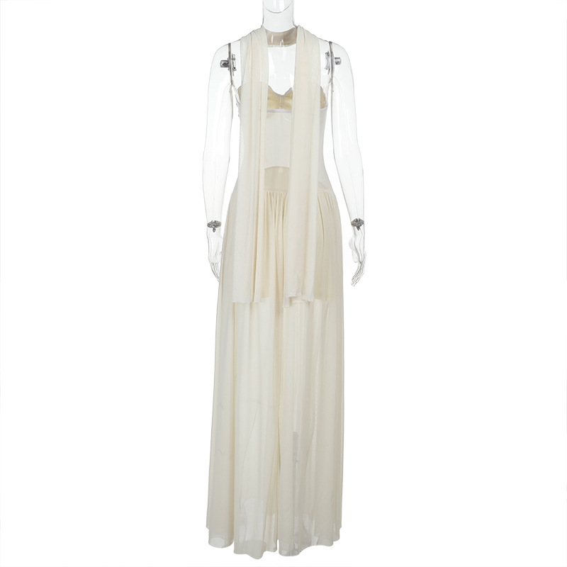 Strapless Maxi Dress with Flowing Sash & Cinched Waist