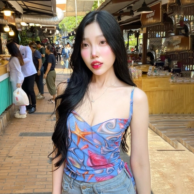 Sheer Mesh Floral Print Spaghetti Strap Top 02