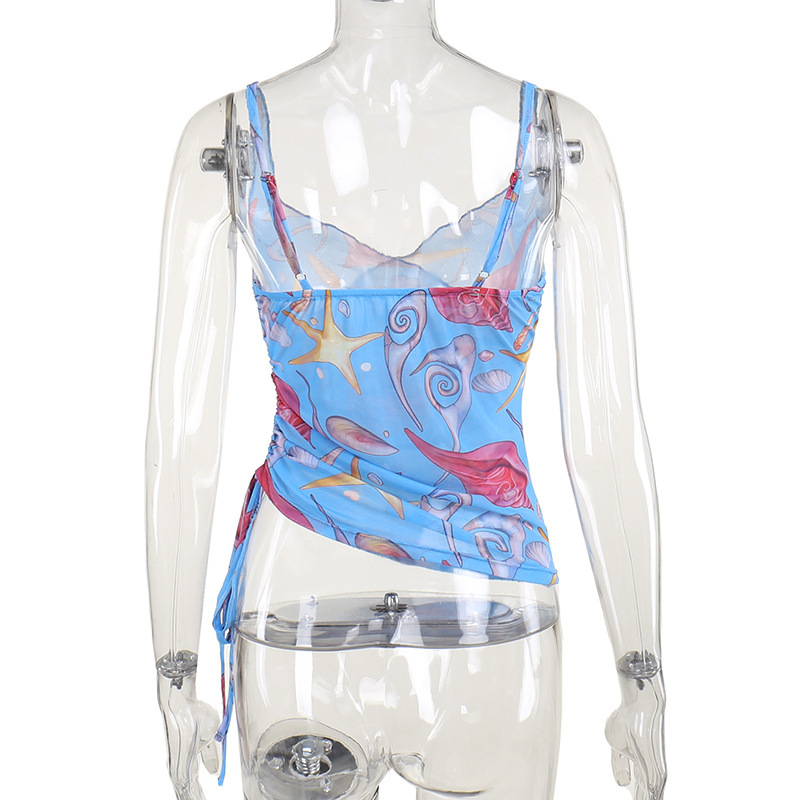 Sheer Mesh Floral Print Spaghetti Strap Top