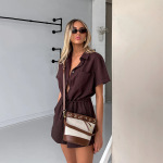 Collared Solid Color Short-Sleeve Romper with Cinched Waist