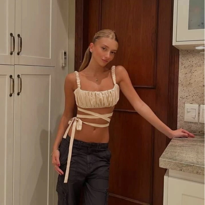  Square Neck Ruched Strap Top with Cut-Out Detail & Tie Straps 02