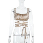  Square Neck Ruched Strap Top with Cut-Out Detail & Tie Straps