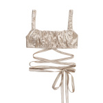  Square Neck Ruched Strap Top with Cut-Out Detail & Tie Straps