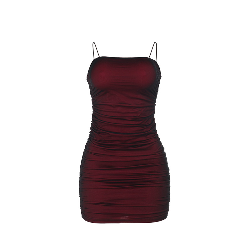 Spaghetti Strap Dress with Sheer Mesh Panel & Bodycon Fit
