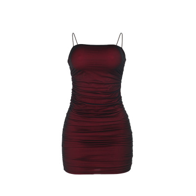 Spaghetti Strap Dress with Sheer Mesh Panel & Bodycon Fit 01