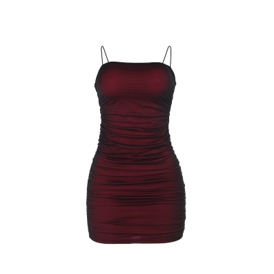 Spaghetti Strap Dress with Sheer Mesh Panel & Bodycon Fit 01