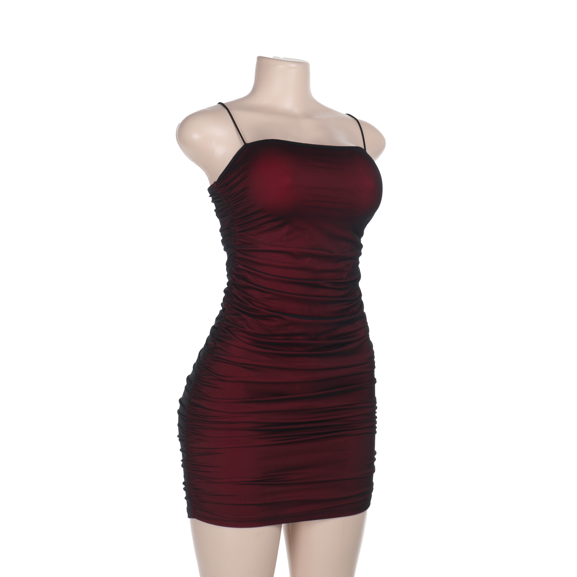 Spaghetti Strap Dress with Sheer Mesh Panel & Bodycon Fit