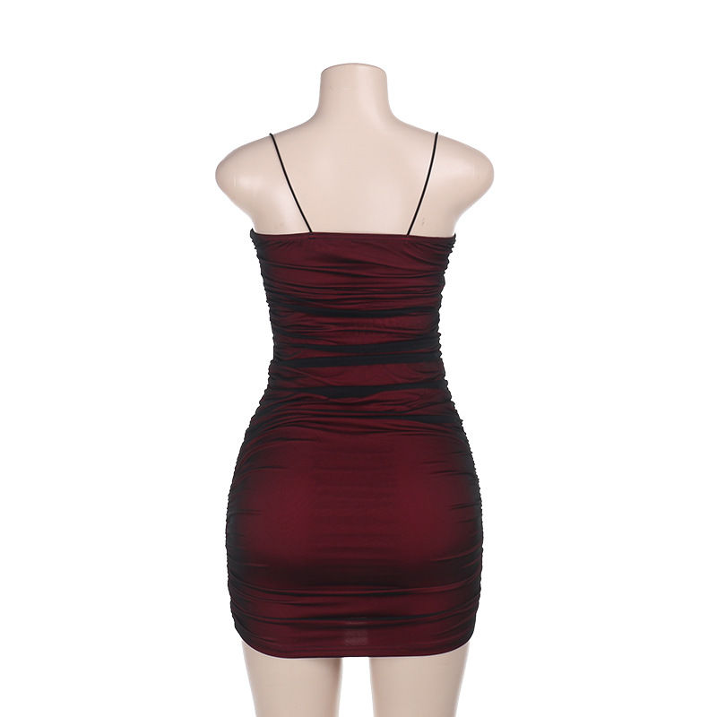 Spaghetti Strap Dress with Sheer Mesh Panel & Bodycon Fit