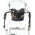 Vintage Oil Painting Print Spaghetti Strap Top with Cinched Waist Tie