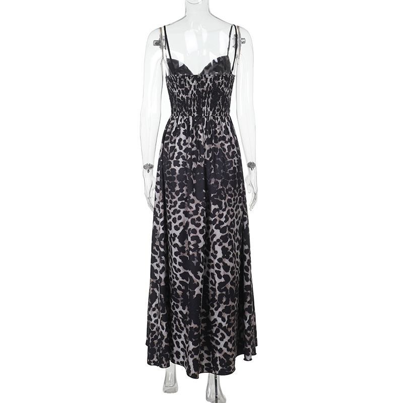 2025 Spring Summer New Women's Leopard Print Spaghetti Strap Dress