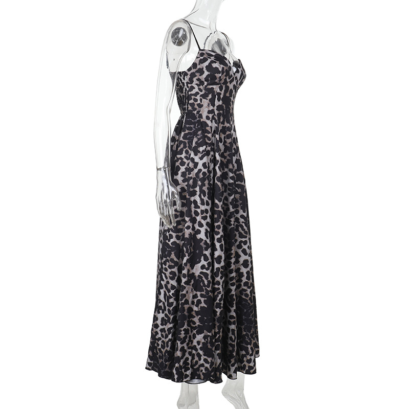 2025 Spring Summer New Women's Leopard Print Spaghetti Strap Dress