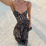2025 Spring Summer New Women's Leopard Print Spaghetti Strap Dress