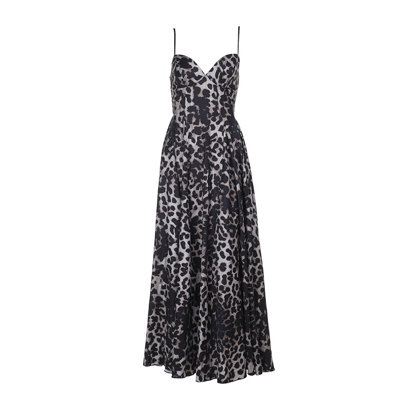2025 Spring Summer New Women's Leopard Print Spaghetti Strap Dress