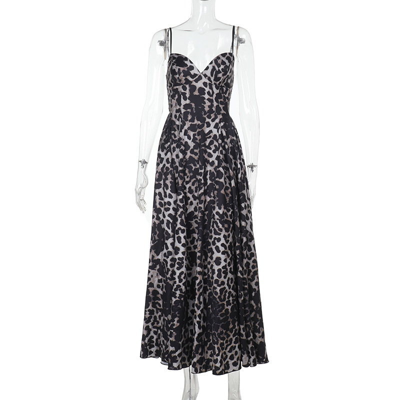 2025 Spring Summer New Women's Leopard Print Spaghetti Strap Dress